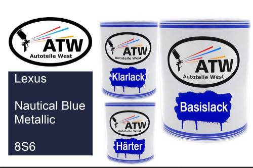 Lexus, Nautical Blue Metallic, 8S6: 1L Lackdose + 1L Klarlack + 500ml Härter - Set, von ATW Autoteile West.